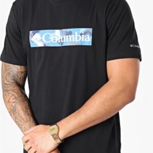 Columbia Men's Black PFG Tee with Blue Logo. XL